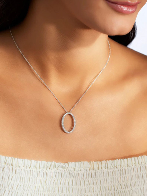 BAYAN JEWELRY 925 Sterling Silver 0.45 CT Oval Shaped & Lab Grown Diamond Necklace-2.08g