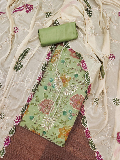 NEGRONI Floral Embroidered Beaded & Stones Studded Unstitched Dress Material