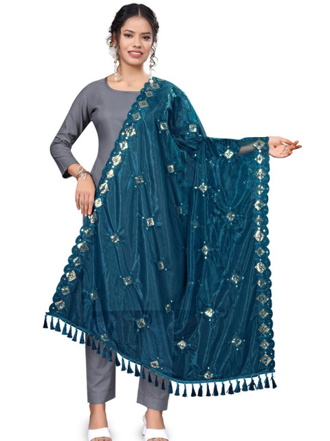 Kemza Geometric Embroidered Sequinned Organza Dupatta
