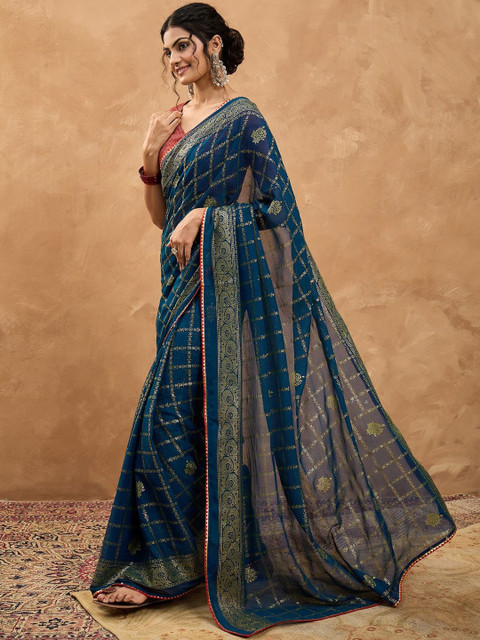 Saree mall Ethnic Motif Woven Design Zari Pure Chiffon Bandhani Sarees - Image 2