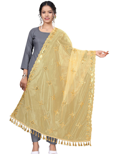 Kemza Geometric Embroidered Sequinned Organza Dupatta