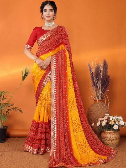 priyashi Pure Georgette Bandhani Printed Zari Bandhani Saree
