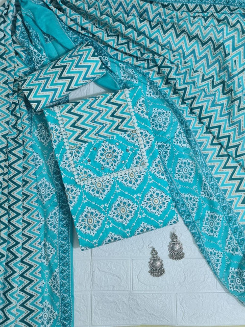 M S MODERN SUPER Floral Printed Thread Work Pure Cotton Unstitched Dress Material