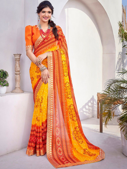 priyashi Bandhani Printed Lace Border Pure Georgette Saree