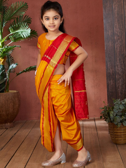 BAESD Girls Woven Design Zari Ready To Wear Banarasi Saree