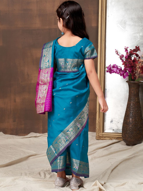 BAESD Girls Ethnic Motifs Woven Design Zari Banarasi Ready to Wear Saree - Image 2