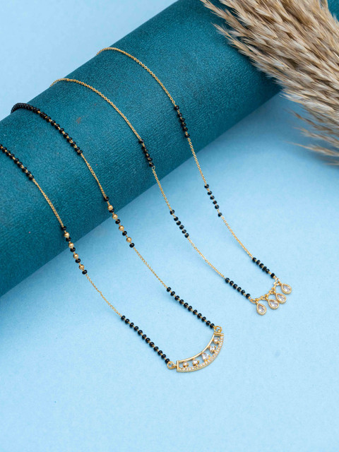 Zeraki Jewels Meher And Trisha Set Of 2 Stones Studded & Beaded Teardrop Mangalsutras