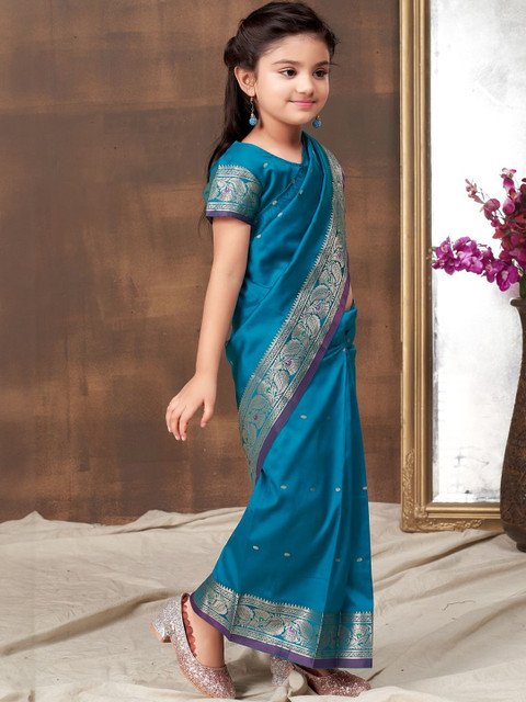BAESD Girls Ethnic Motifs Woven Design Zari Banarasi Ready to Wear Saree - Image 3