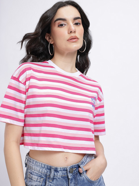 glitchez Striped Drop-Shoulder Sleeves Boxy T-shirt