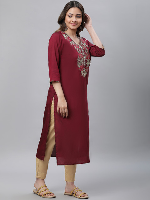 AURELIA Women Embroidered Thread Work Kurta - Image 3