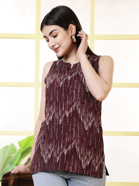 KALAMIR Print Keyhole Neck Top