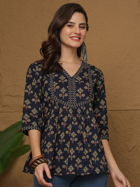 SZN Women Cotton Printed Peplum Tops