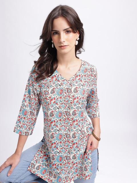 Anouk Rustic Paisley Printed V-Neck Kurti