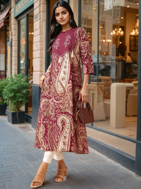 SZN Paisley Printed Pure Cotton A-Line Kurta
