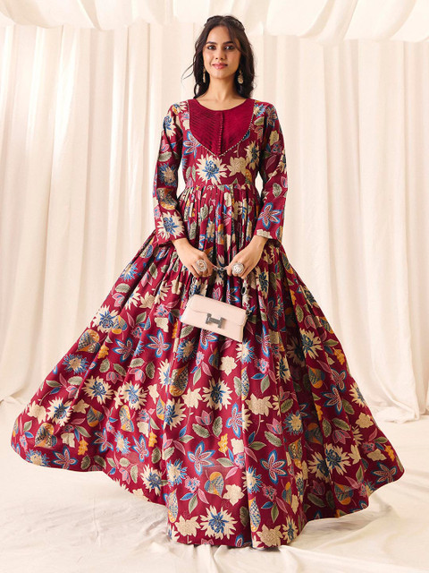 MADHURAM Floral Printed Flared Anarkali Gown Ethnic Dress