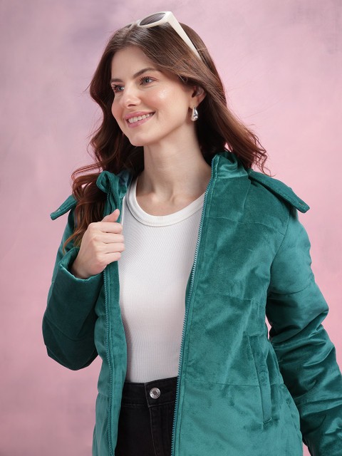 DressBerry Suede Finish Hooded Padded Jacket