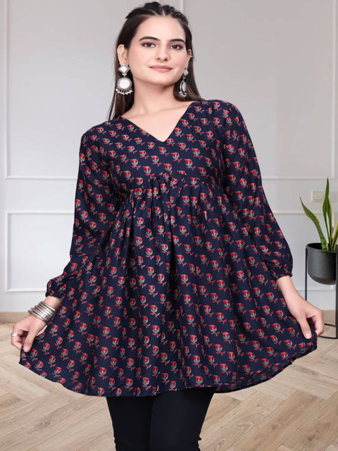 Tradenest International Floral Printed V-Neck Empire Top