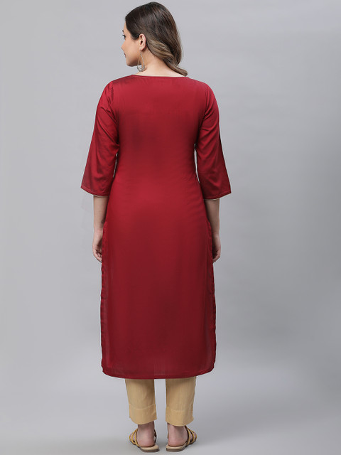 AURELIA Embroidered Round Neck Zari Straight Kurta - Image 5