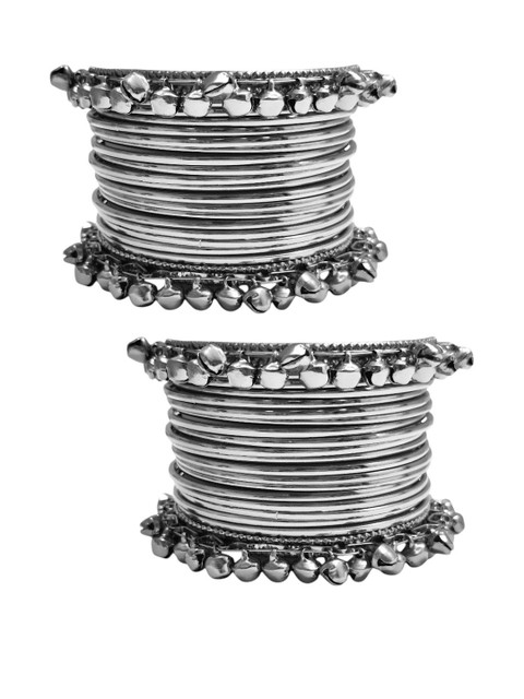 Sangria Women Set Of 2 Silver Oxidised Bangles