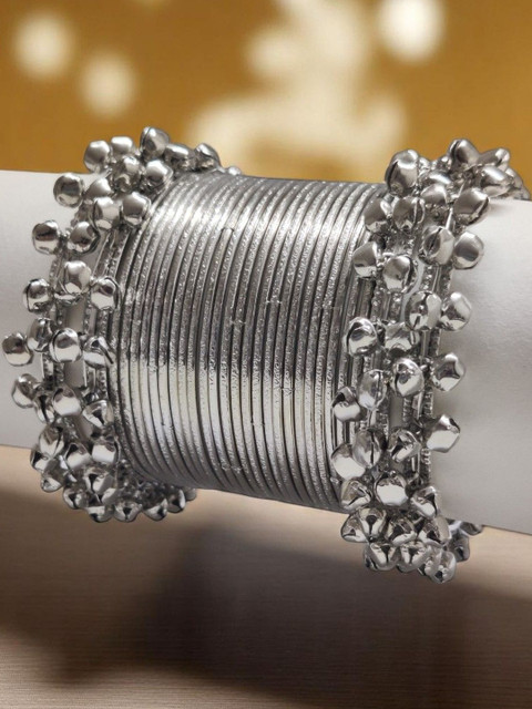 Sangria Pack Of 28 Silver Oxidised Bangle Set