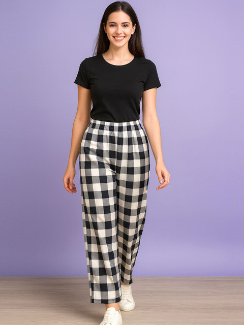 LEGITLOOKS Women Checked High-Rise Straight Lounge Pants