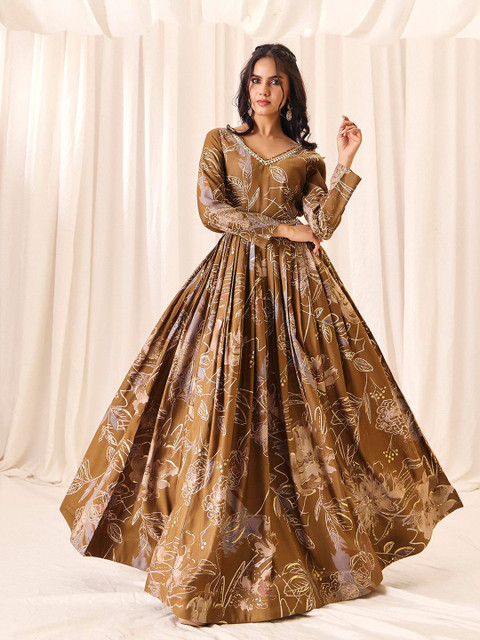 MADHURAM Floral Printed Flared Anarkali Gown Ethnic Dress