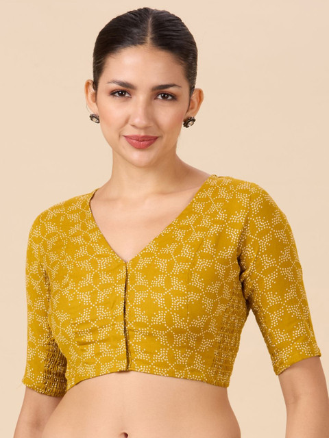 Studio Shringaar Women Printed V-Neck Cotton Saree Blouse