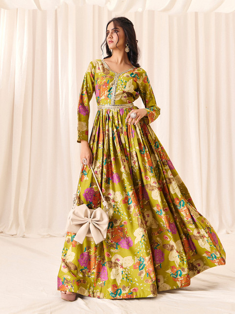 MADHURAM Floral Printed Flared Anarkali Gown Ethnic Dress