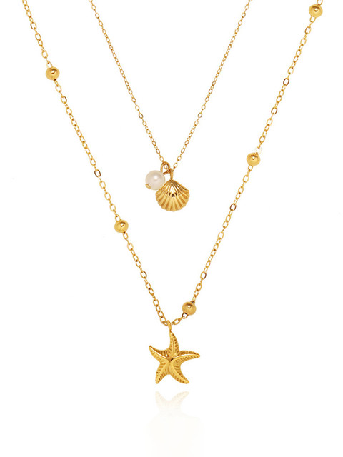 Designs & You Gold-Plated Stainless Steel Pearls Beaded Minimal Layered Necklace - Image 2