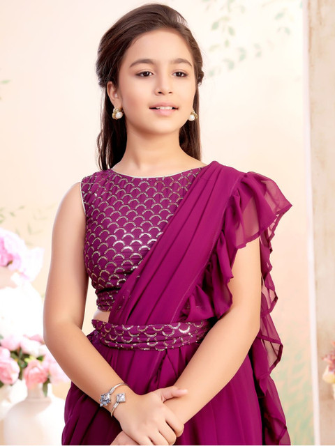 BAESD Girls Solid Lehenga Saree - Image 2