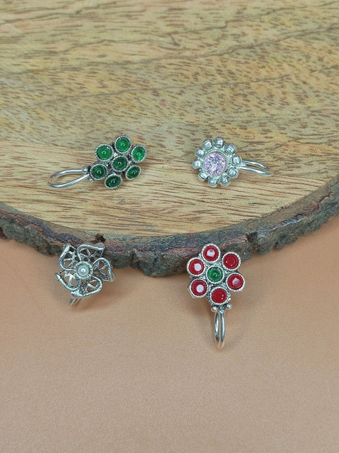 Sangria Silver-Plated Cubic Zirconia Stud Nosepin