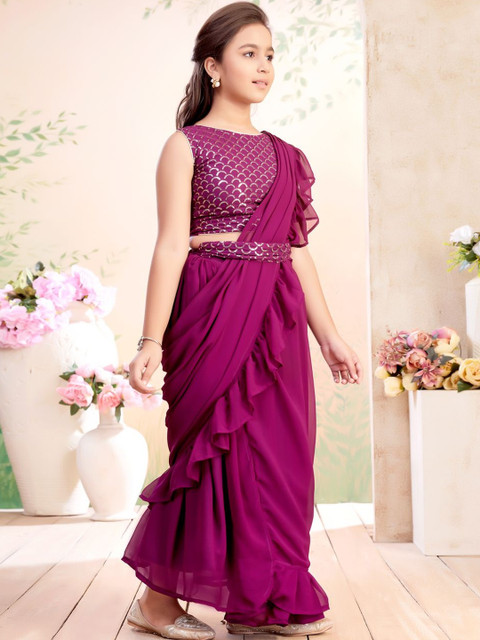 BAESD Girls Solid Lehenga Saree - Image 3