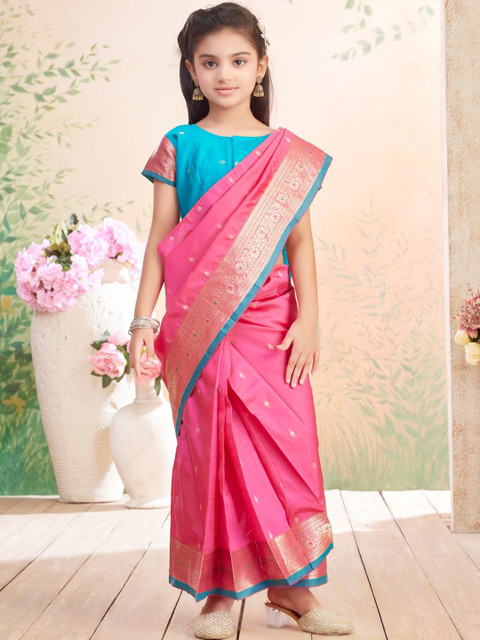 BAESD Girls Ethnic Motifs Woven Design Zari Banarasi Saree