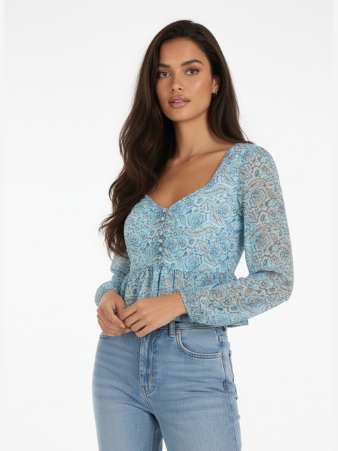 Floral Print Sweetheart Neck Regular Peplum Top