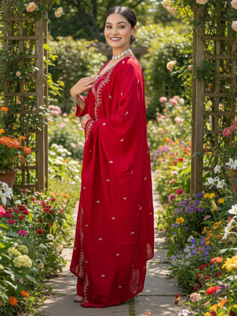 KALINI Ethnic Motif Embroidered Empire Thread Work Anarkali Kurta & Trousers With Dupatta - Image 3