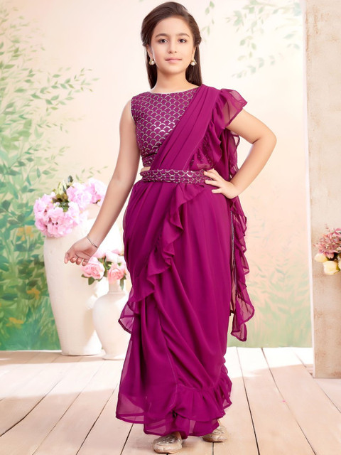 BAESD Girls Solid Lehenga Saree