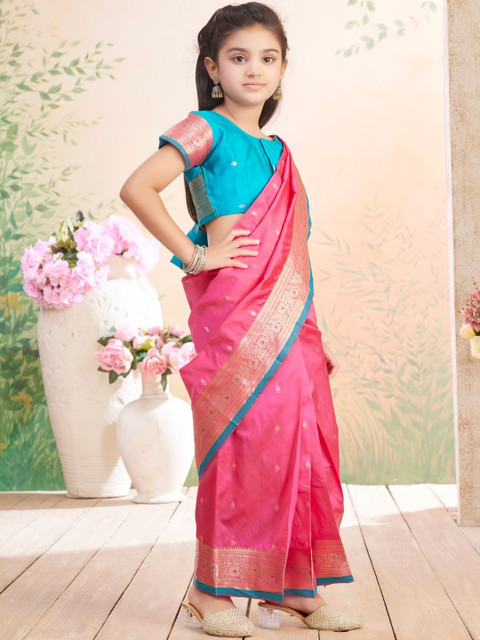 BAESD Girls Ethnic Motifs Woven Design Zari Banarasi Saree - Image 4