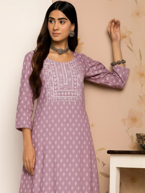 Sangria Ethnic Motifs Printed Pure Cotton Straight Kurtas