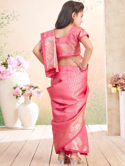 BAESD Girls Ethnic Motifs Woven Design Zari Banarasi Saree - Image 5