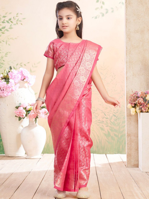 BAESD Girls Ethnic Motifs Woven Design Zari Banarasi Saree