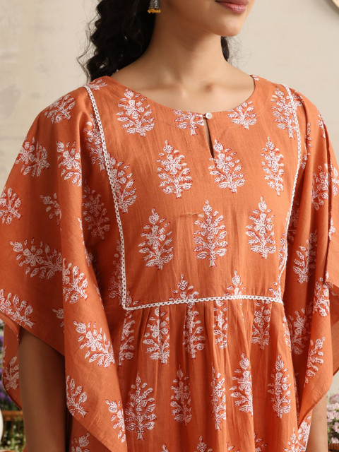 Khushal K Floral Printed Round Neck Pure Cotton Kaftan & Trousers - Image 3
