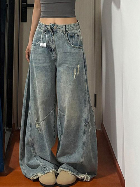 StyleCast x Revolte Women Wide Leg Mid-Rise Light Fade Jeans