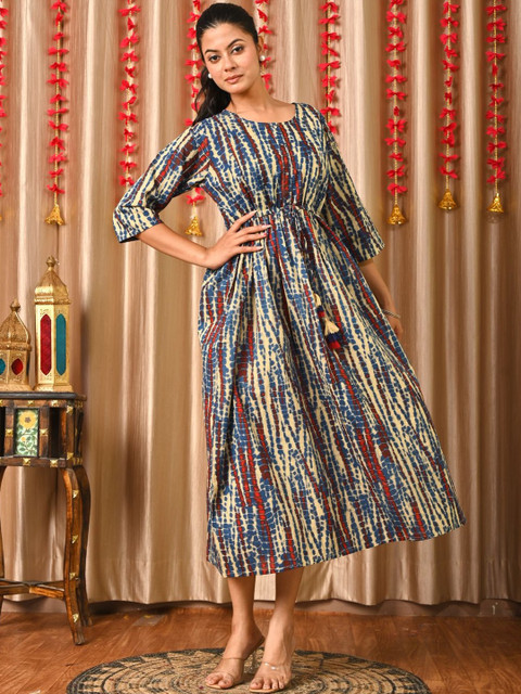 SZN Women Printed Flared Cotton Dress