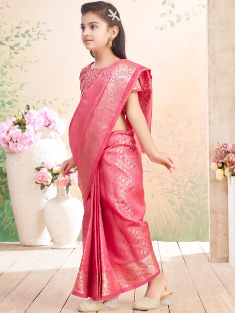 BAESD Girls Ethnic Motifs Woven Design Zari Banarasi Saree - Image 3