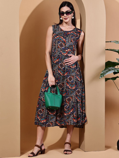 Moms Maternity Women Ethnic Motifs Print Maternity A-Line Dress