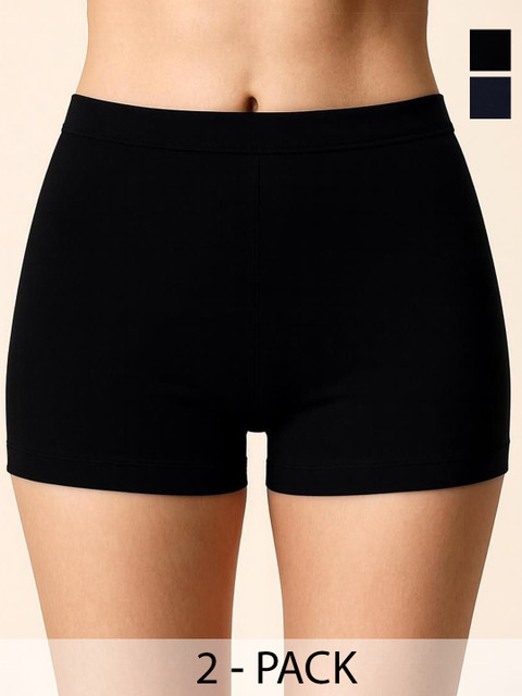 Attire Zone Pack of 2 Women Mid-Rise High Coverage Antimicrobial Boyshort Briefs