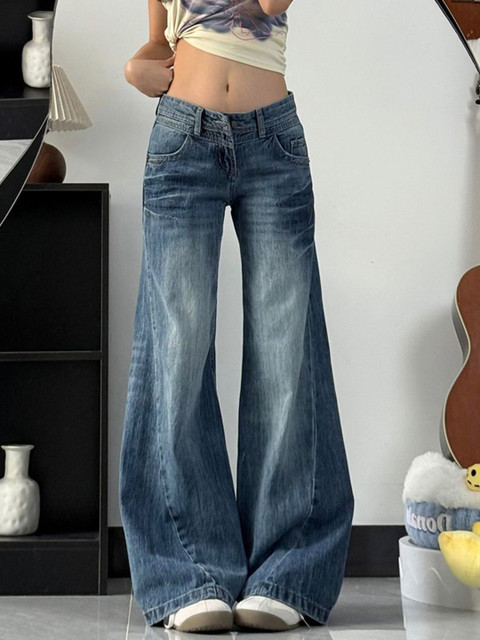 StyleCast x Revolte Women Wide Leg Low-Rise Cotton Light Fade Jeans