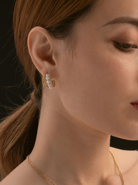 Celestique Pearls Studded Semi Circular Shaped Half Hoop Earrings - Image 3