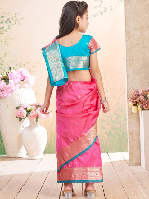 BAESD Girls Ethnic Motifs Woven Design Zari Banarasi Saree - Image 5