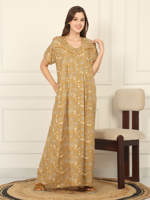 Sweet Dreams Abstract Printed Short Sleeves Regular Maxi Nightdress